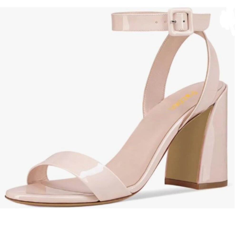 Pazzion Light Pink Open Toe Block Heel Sandal Adjustable Ankle Strap Buckle Shoe